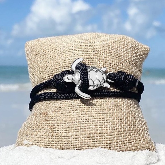NWT 🐢🏝 SILVER-TONE SEA TURTLE BLACK KNOTTED ROPE BEACH BRACELET One Size - Picture 4 of 5